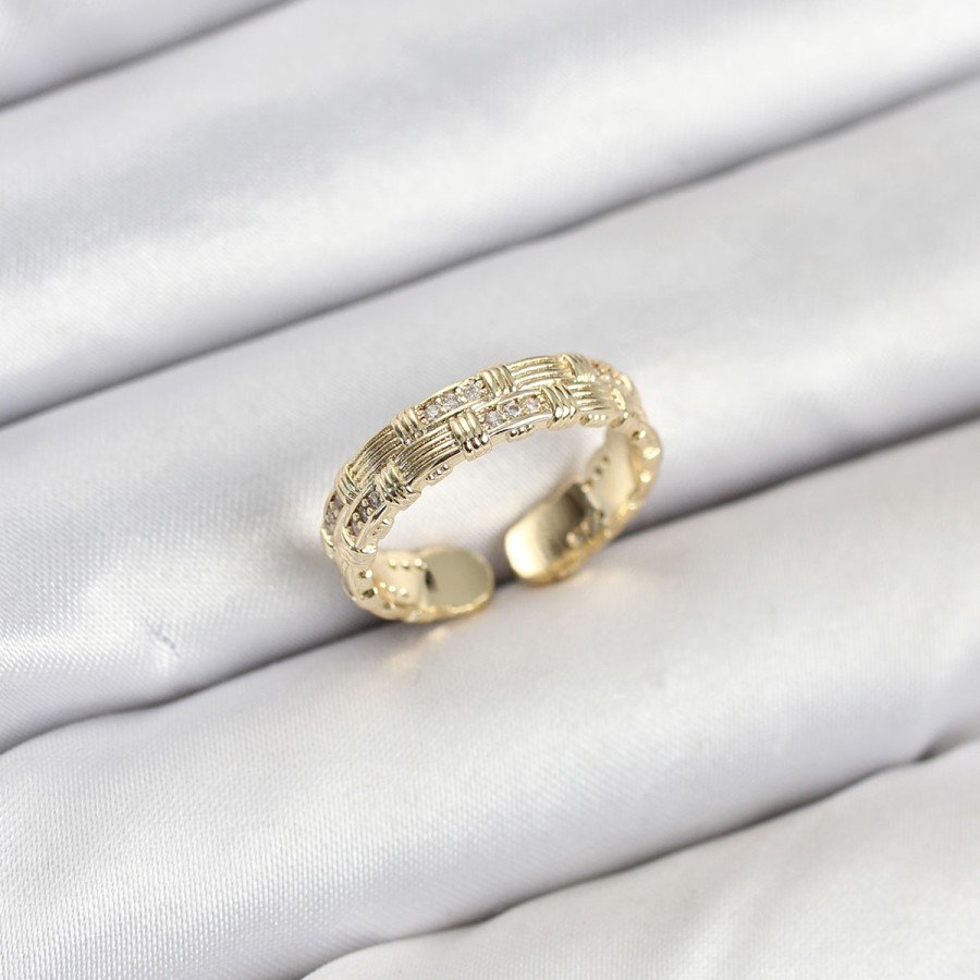 Brass Gold Color Zircon Stone Thread Women s Ring Brass Gold Color Zircon Stone Thread Women s Ring