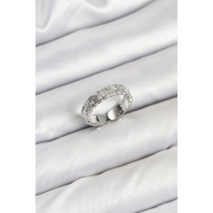 Brass Silver Color Zircon Stone Thread Women's Ring