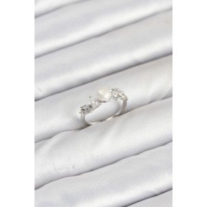 Brass Silver Color Zircon Stone Pearl Model Women's Ring Brass Silver Color Zircon Stone Pearl Model Women's Ring