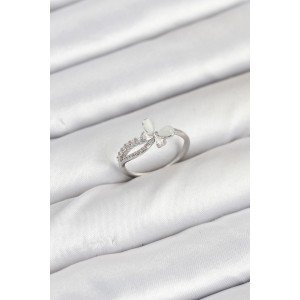 Brass Silver Color Butterfly Zircon Stone Women's Ring