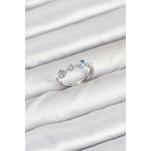 Brass Silver Color Colorful Zircon Stone Women's Ring