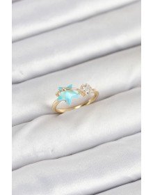 Brass Gold Color Blue Star Model Women's Ring
