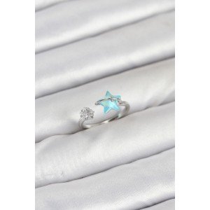 Brass Silver Color Blue Star Model Women's Ring