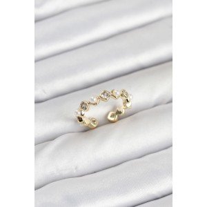 Brass Gold Color Zircon Stone Women's Ring with Pearls