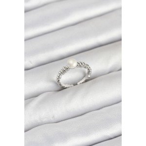 Brass Silver Color Navel Pearl Model Women's Ring