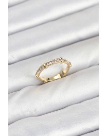 Brass Gold Color Bone Model Zircon Stone Women's Ring