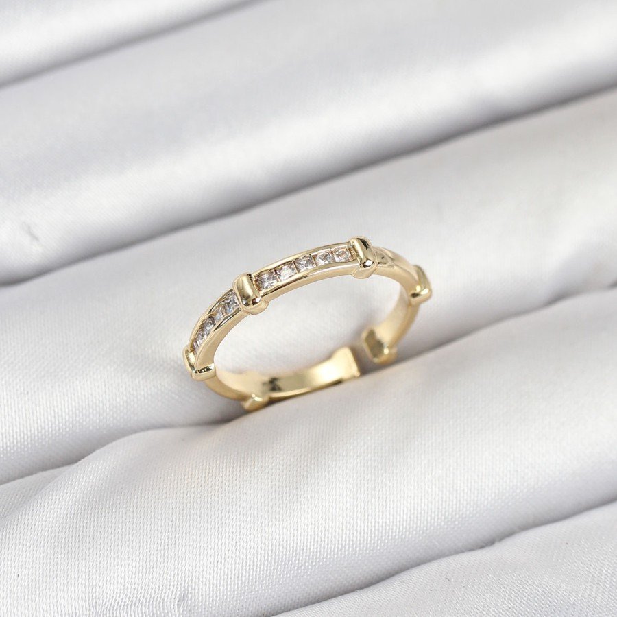 Brass Gold Color Bone Model Zircon Stone Women s Ring