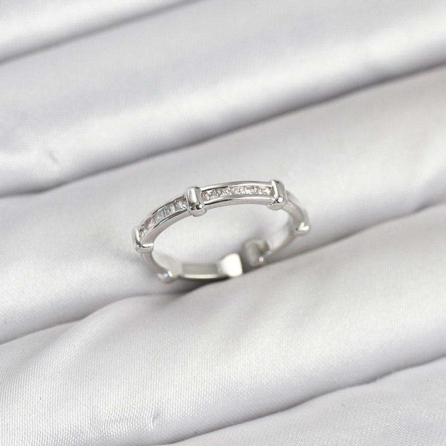 Brass Silver Color Bone Model Zircon Stone Women s Ring