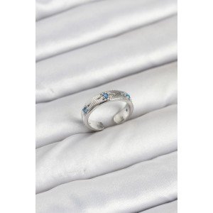 Brass Silver Color Blue Zircon Stone Polar Star Model Women's Ring