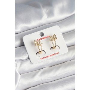 Brass Gold Color Zircon Stone Butterfly Model Women's Earrings Brass Gold Color Zircon Stone Butterfly Model Women's Earrings