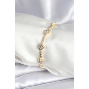 Brass Gold Color Zircon Stone Heart Model Women's Bracelet