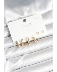 Brass Gold Color Zircon Stone 925 Silver Studded Women's Earring Set