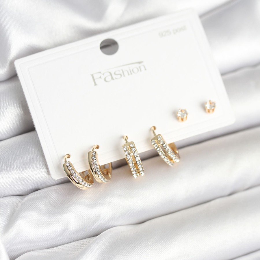 Brass Gold Color Zircon Stone 925 Silver Studded Women s Earring Set