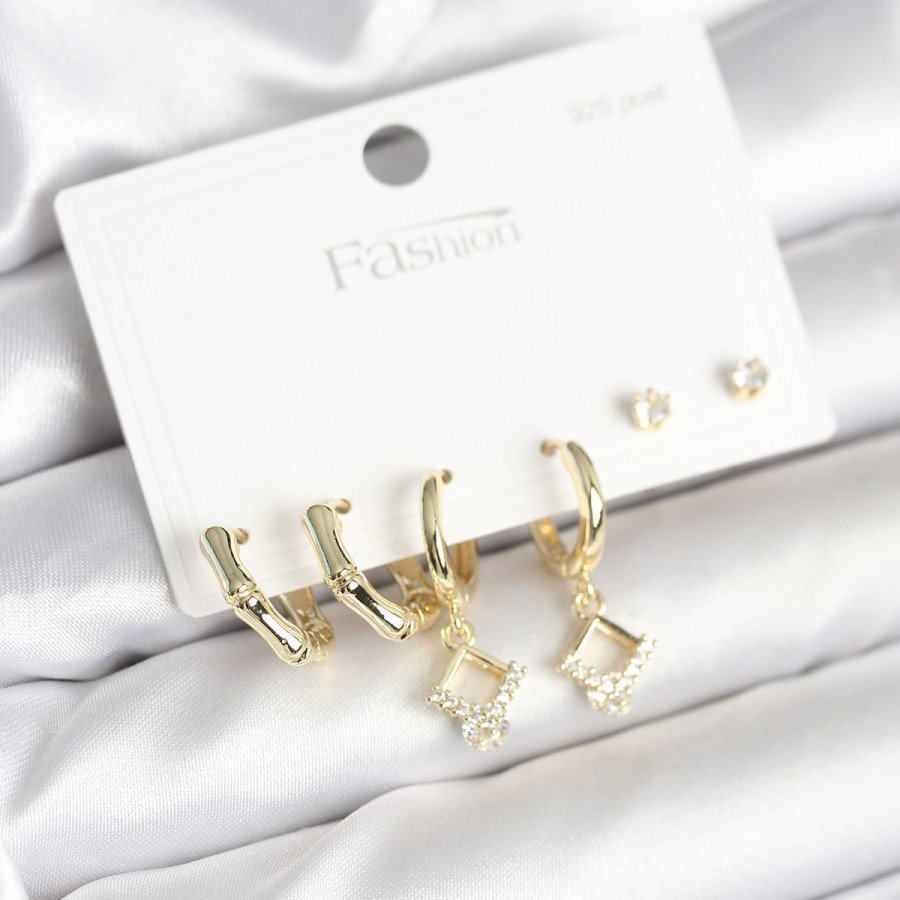 Brass Gold Color 925 Sterling Silver Studded Women s Earring Set Brass Gold Color 925 Sterling Silver Studded Women s Earring Set