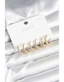 Brass Gold Color Bone Ring Model 925 Sterling Silver Studded Women's Earring Set