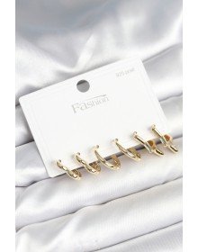 Brass Gold Color Heart Star and Ring Model 925 Sterling Silver Studded Women's Earring Set