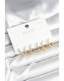 Gold Color Stud Ring Model 925 Sterling Silver Studded Brass Earring Set