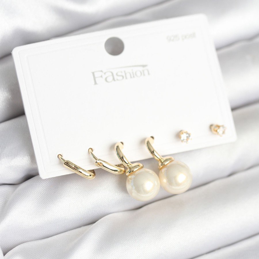 Gold Color Brass 925 Sterling Silver Studded Women s Earring Set
