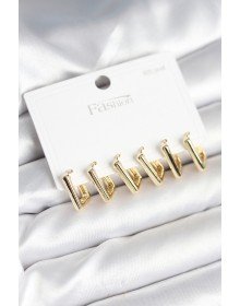 Gold Color Square Model Brass 925 Sterling Silver Studded Women's Earring Set