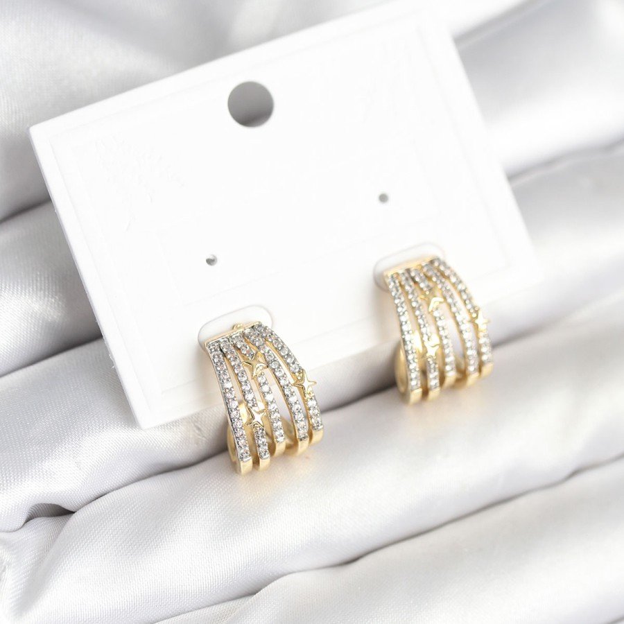 Rib Model Zircon Stone Brass Women s Earrings Rib Model Zircon Stone Brass Women s Earrings