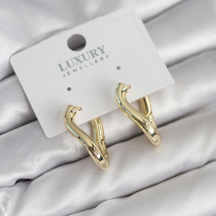 Gold Color Oblique Hoop Model Brass Women s Earrings Gold Color Oblique Hoop Model Brass Women s Earrings