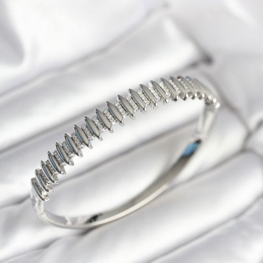 Silver Color Zircon Stone Brass Women s Handcuffs
