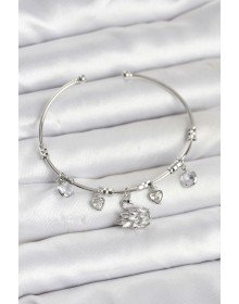 Silver Color Women's Bracelet with Swan Charm