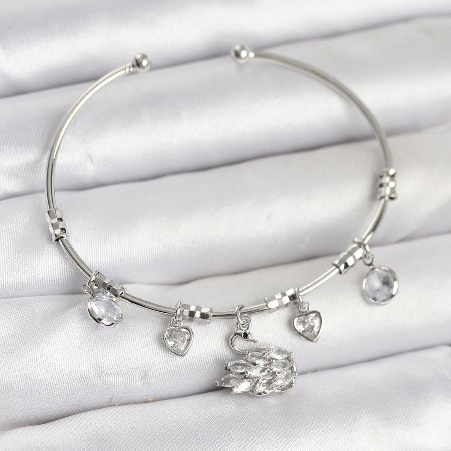 Silver Color Women s Bracelet with Swan Charm