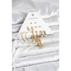 Gold Color Brass Women's 6 Pairs Earring Set