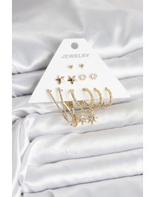 6 Pairs Women's Earring Set Gold Color