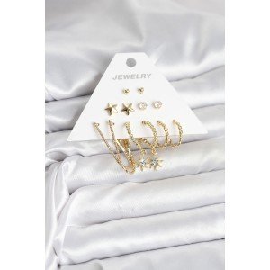 6 Pairs Women's Earring Set Gold Color 6 Pairs Women's Earring Set Gold Color