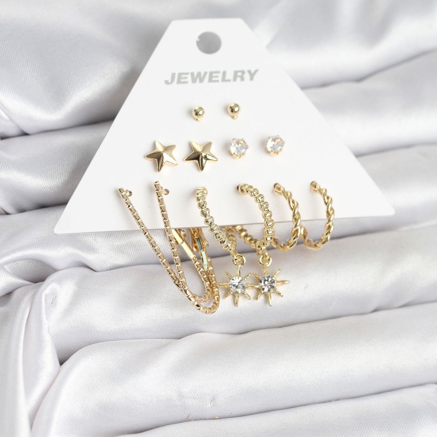 6 Pairs Women s Earring Set Gold Color