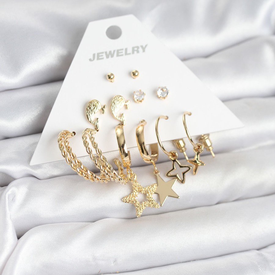 Gold Color Star Set 6 Pairs Women s Earring Set