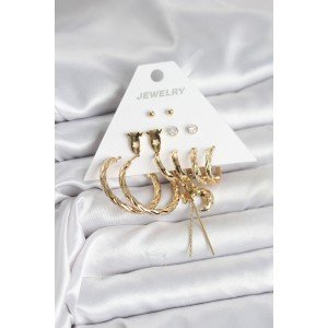 Gold Color Brass Set of 6 Women's Earrings