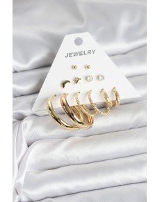 Gold Color 6 Pair Brass Women's Earring Set