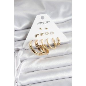 Gold Color 6 Pair Brass Women's Earring Set Gold Color 6 Pair Brass Women's Earring Set