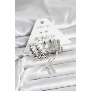 Silver Color Brass Women's Earring Set of 6