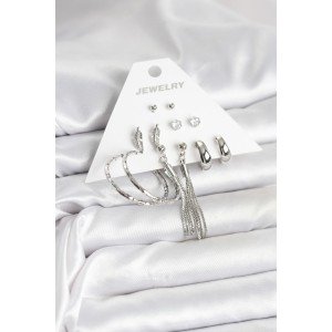 Silver Color Brass 6 Pair Women's Earring Set