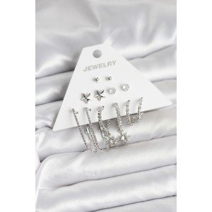 Brass Silver Color Earring Set of 6