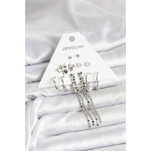 Brass Silver Color 6 Pairs Women's Earrings