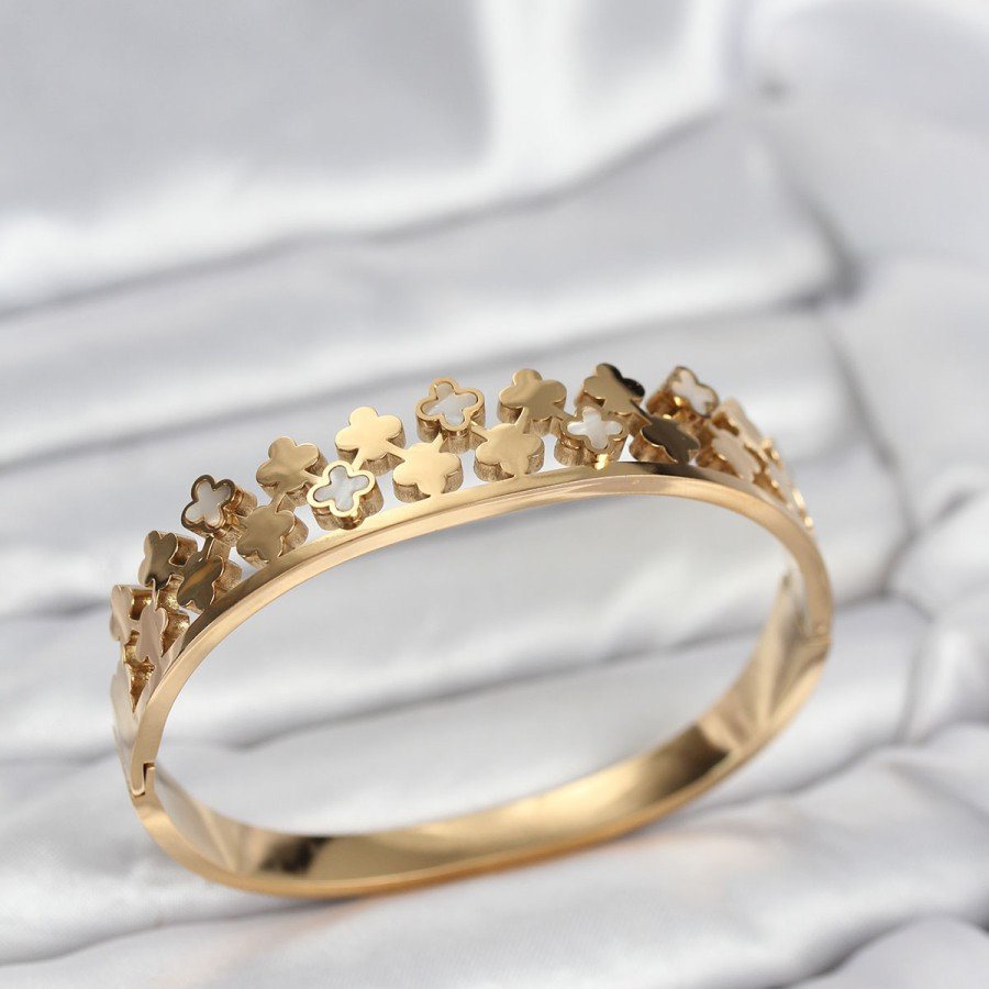 316L Steel Gold Color Minimal Clover Women s Handcuff Bracelet