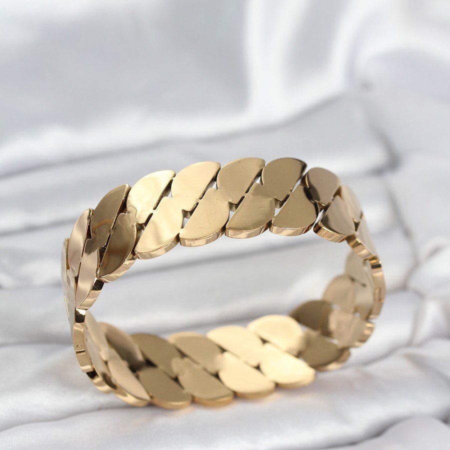 316L Steel Gold Color Crushed Chain Model Women s Handcuff Bracelet