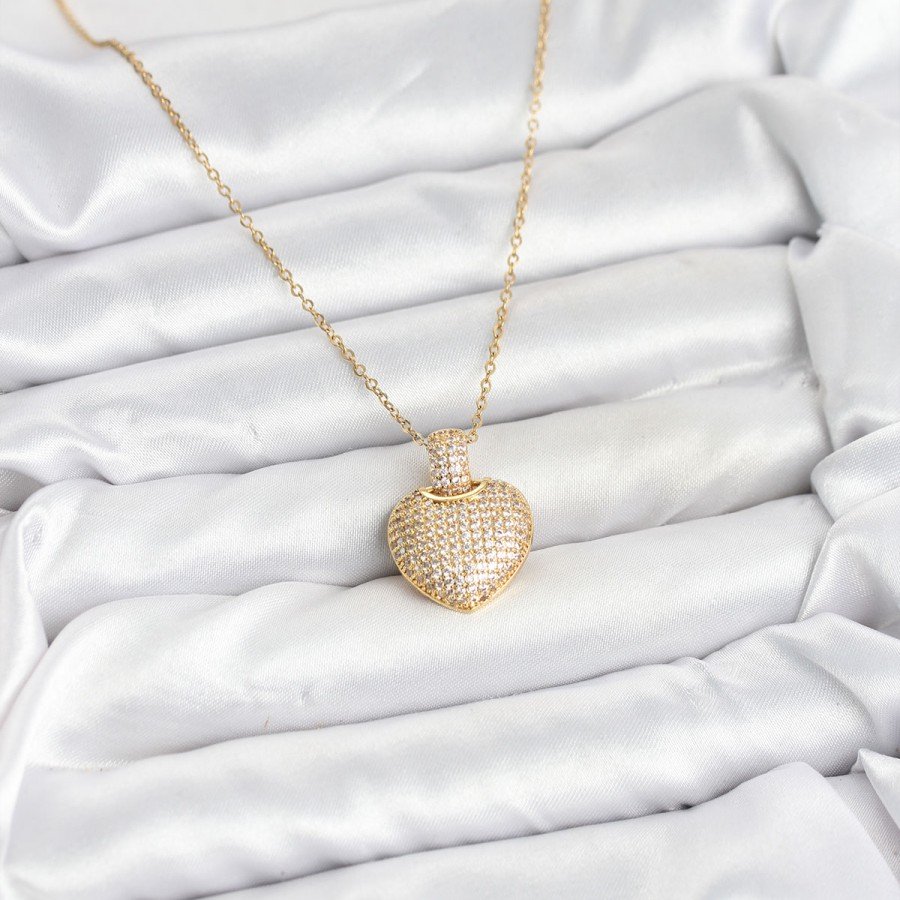 316L Steel Chain Gold Color Zircon Stone Heart Women s Necklace 316L Steel Chain Gold Color Zircon Stone Heart Women s Necklace