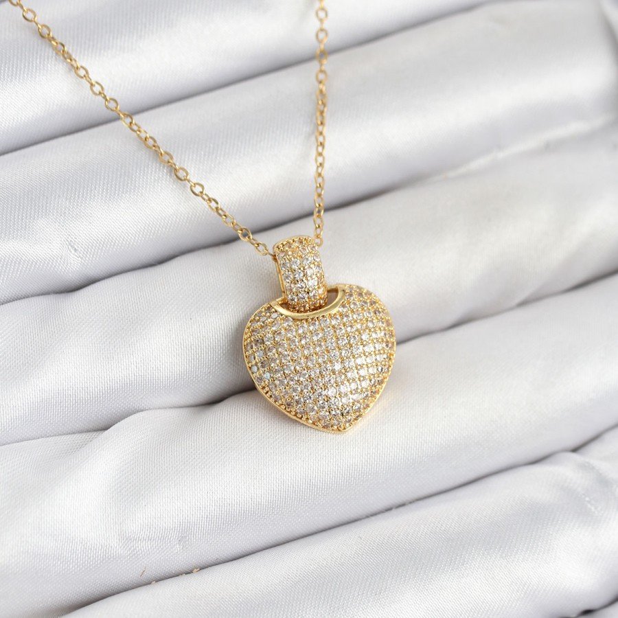 316L Steel Chain Gold Color Zircon Stone Heart Women s Necklace 316L Steel Chain Gold Color Zircon Stone Heart Women s Necklace