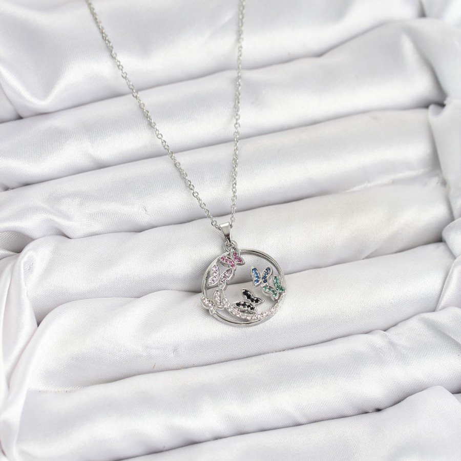 316L Steel Chain Silver Color Zircon Stone Butterfly Women s Necklace