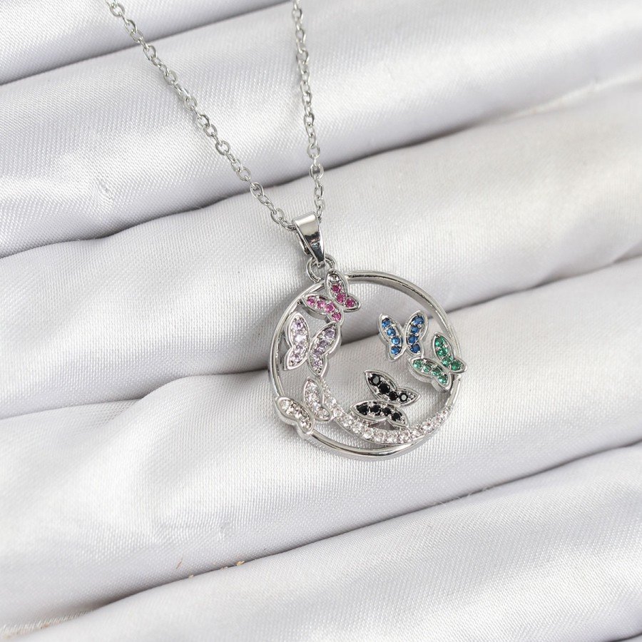 316L Steel Chain Silver Color Zircon Stone Butterfly Women s Necklace