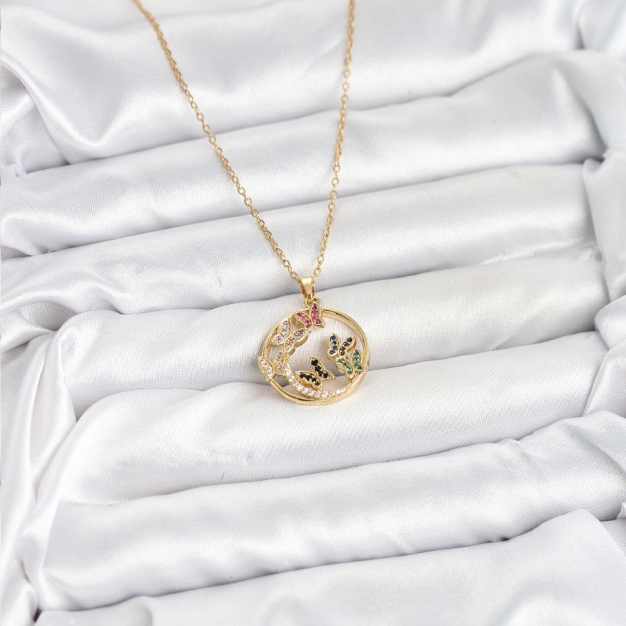 316L Steel Chain Gold Color Zircon Stone Butterfly Women s Necklace