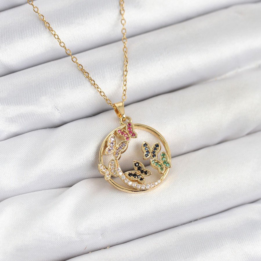 316L Steel Chain Gold Color Zircon Stone Butterfly Women s Necklace