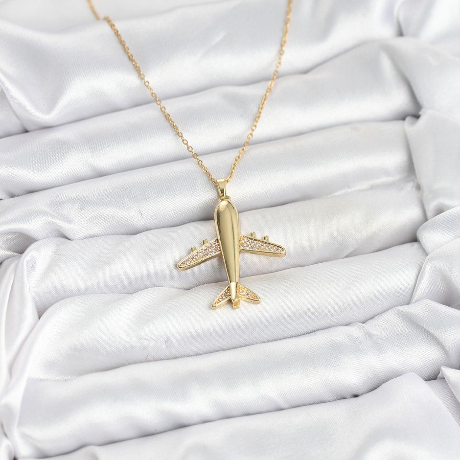 316L Steel Chain Gold Color Airplane Model Women s Necklace