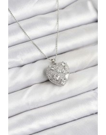 316L Steel Chain Silver Zircon Stone Heart Women's Necklace
